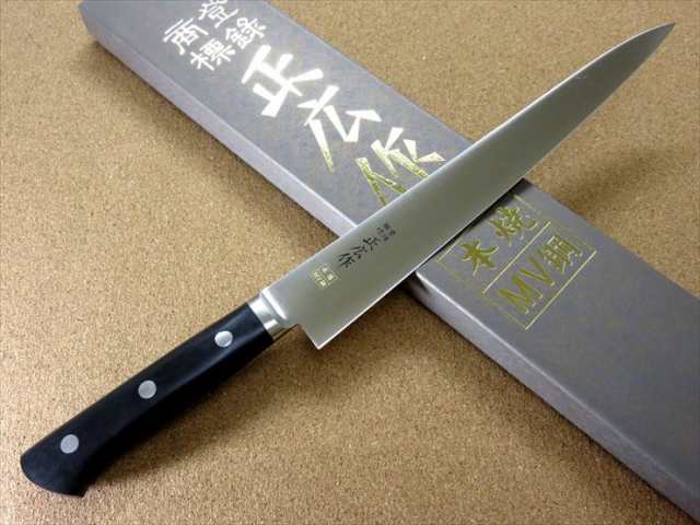 関の刃物 筋引包丁 27cm (270mm) 正広 本焼 MV鋼 MBS-26 モリブデンバナジウム アセタールコポリマー樹脂ハンドル 枝肉の解体や刺身  ハムなどスライスする細めで刃渡りの長い両刃包丁 スライシングナイフ 国産日本製の通販はau PAY マーケット - 関の刃物専門店SKK ...