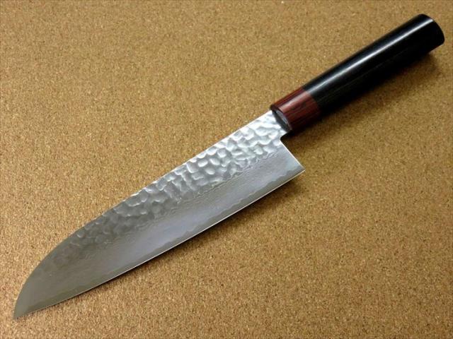 関の刃物 三徳包丁 18cm (180mm) 伊勢屋 V金10号 33層 ダマスカス 鎚目