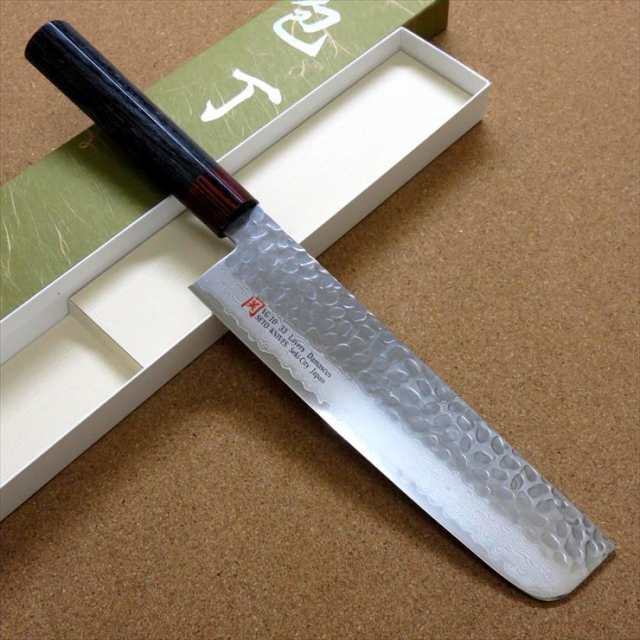 関の刃物 菜切り包丁 18cm (180mm) 伊勢屋 V金10号 VG10 鍛錬 ニッケルダマスカス鋼 33層 鎚目鍛造 黒パッカーココボロハンドル 家庭用の