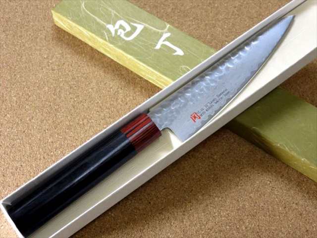 関の刃物 小三徳包丁 13.5cm (135mm) 伊勢屋 V金10号 VG10 鍛錬 ニッケルダマスカス鋼 33層 鎚目鍛造  黒パッカーココボロハンドル 一般的家庭用 肉切り 魚の処理 野菜切りなど多種多様な両刃万能包丁 通常より小ぶりのため手の小さい方にお勧め 文化包丁  国産日本製の通販 ...