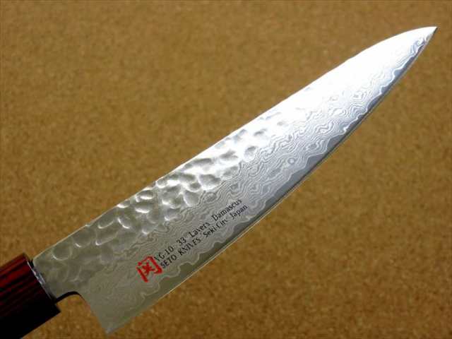 関の刃物 小三徳包丁 13.5cm (135mm) 伊勢屋 V金10号 VG10 鍛錬 ニッケルダマスカス鋼 33層 鎚目鍛造  黒パッカーココボロハンドル 一般的家庭用 肉切り 魚の処理 野菜切りなど多種多様な両刃万能包丁 通常より小ぶりのため手の小さい方にお勧め 文化包丁  国産日本製の通販 ...