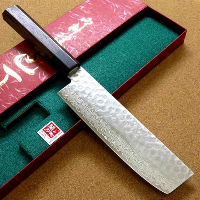 関の刃物 菜切り包丁 16cm (160mm) 富士觀 鎚目鍛造 10A 愛知製鋼 ニッケルダマスカス鋼 45層 ステンレススチール 天然木ハンドル 積層合