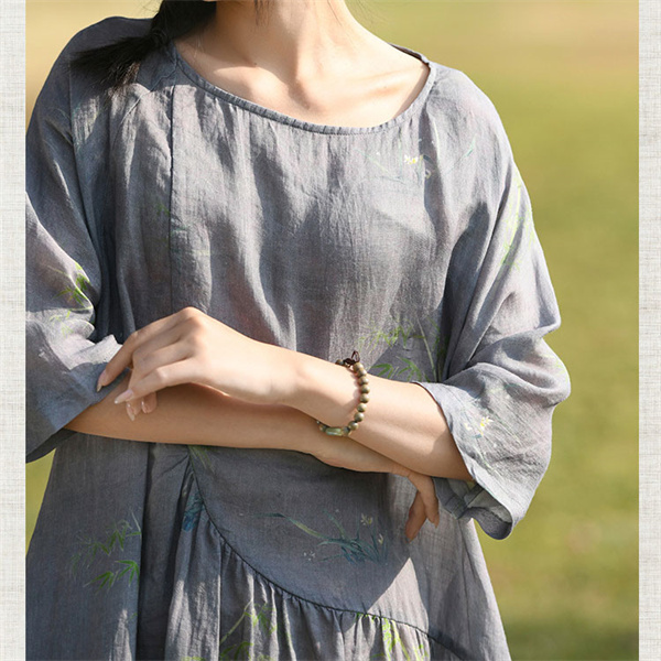 値下げ ワンピース レディース 秋 秋服 天麻 ワンピ ロング 長袖 バンドカラー 花柄 前開き 薄手 ゆったり フラワー パイピングワンピース_12