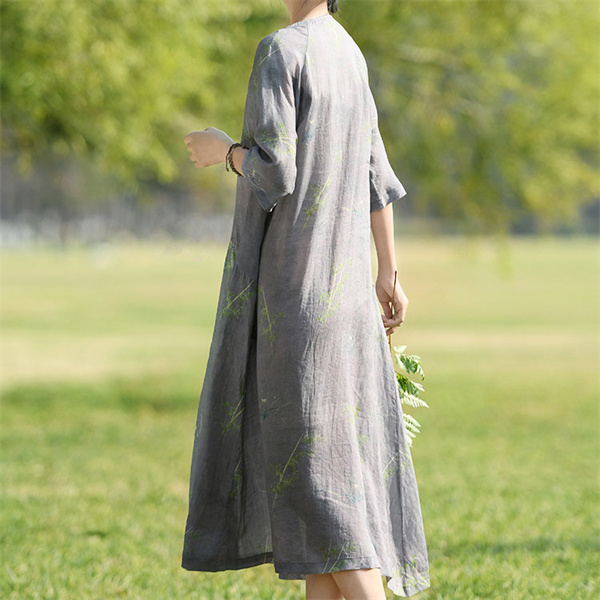 値下げ ワンピース レディース 秋 秋服 天麻 ワンピ ロング 長袖 バンドカラー 花柄 前開き 薄手 ゆったり フラワー パイピングワンピース_15