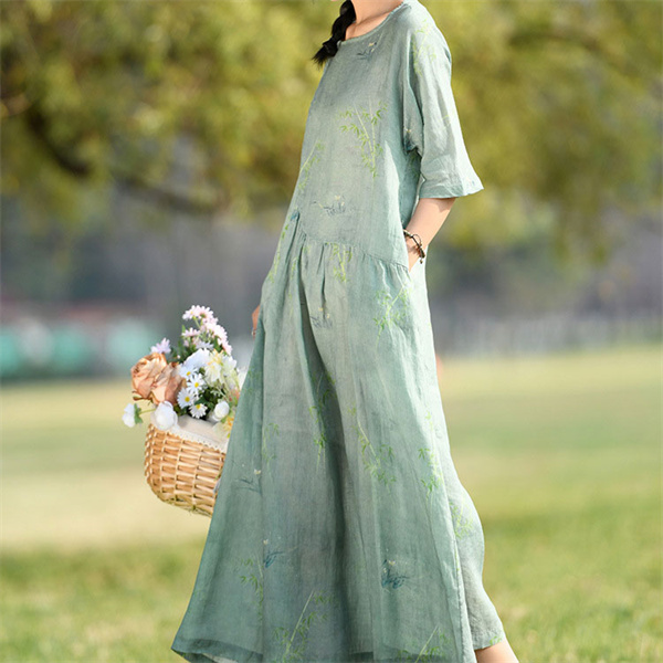 値下げ ワンピース レディース 秋 秋服 天麻 ワンピ ロング 長袖 バンドカラー 花柄 前開き 薄手 ゆったり フラワー パイピングワンピース_7
