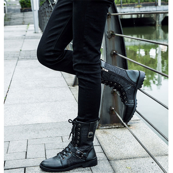 パンク バイクブーツ メンズ エンジニアブーツ 騎士 バックル おしゃれ ロック ファションロングブーツ puレザー 編み上げブーツ 長靴 SHOLIND] メンズ ロングブーツ 騎士ブーツ 髑髏 チェーン アクセサリー