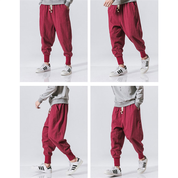 値下げ サルエルパンツ メンズ 麻 ワイドパンツ パンツ イージーパンツ