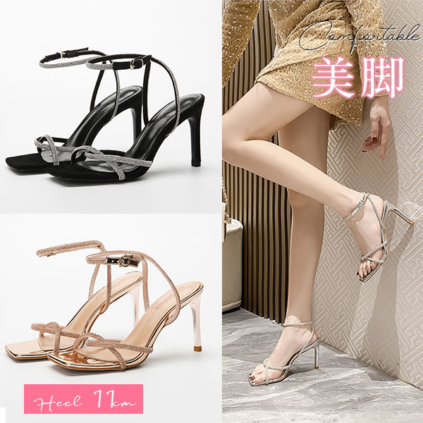 クロスサンダル レディース 歩きやすい ハイヒール 美脚 ストーム ストラップ 8センチヒール シンプル 脱げない 低反発 パーティー 痛くない agesugi_sfaの通販は 5,050円