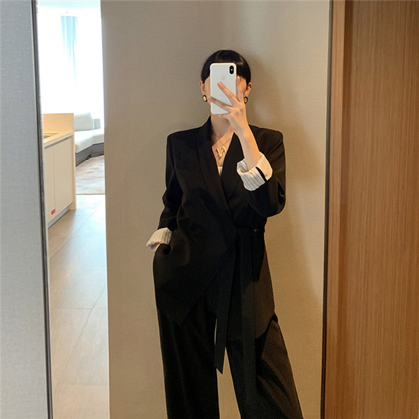 パンツスーツ セットアップ リクルートスーツ オフィスカジュアル 2点セット ワイドパンツ 洗える 着痩せ レディース 入学式 卒園式 入園式 通勤_8