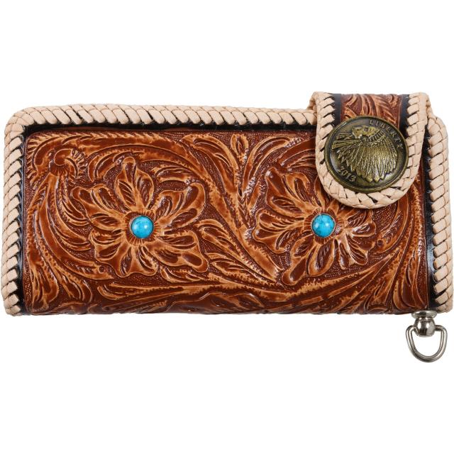 4点セット ハンドメイド バイカーズウォレット 牛革 カービング