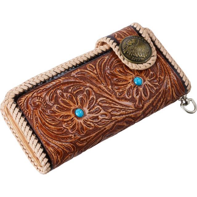 4点セット ハンドメイド バイカーズウォレット 牛革 カービング