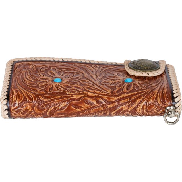 4点セット ハンドメイド バイカーズウォレット 牛革 カービング 長財布