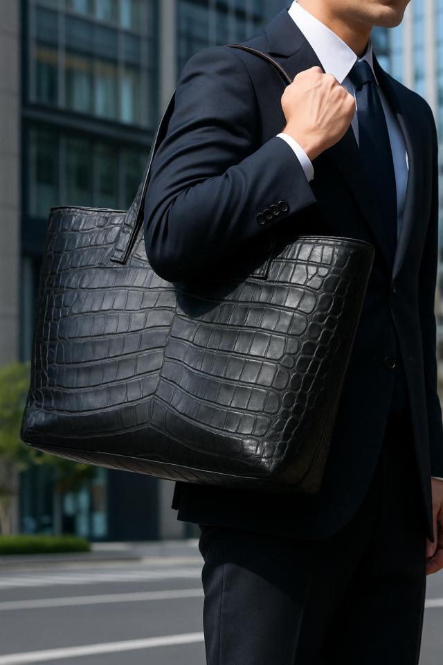 クロコダイル トートバッグ 高級 大容量 A4収納可 バッグ 本革 一点物 限定 職人手作り