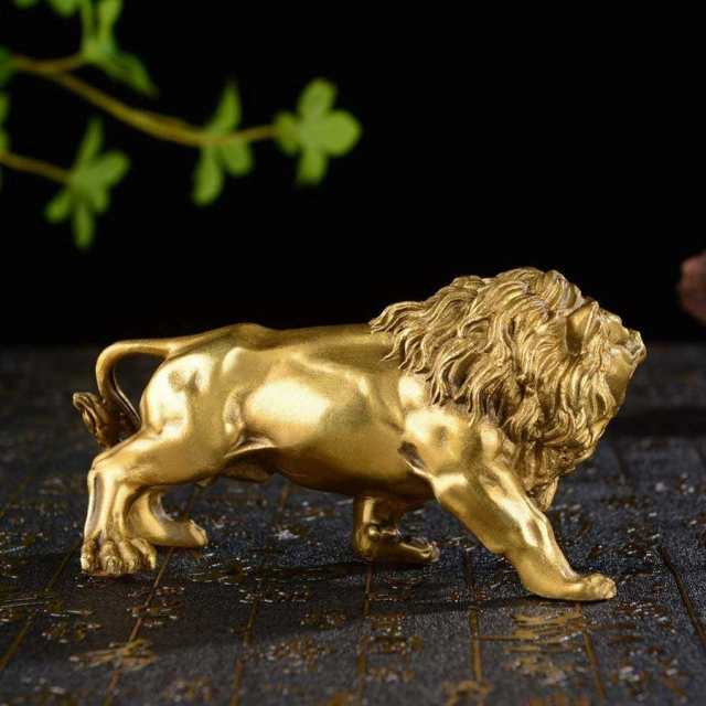 風水 ゴールドライオン 置物 Lion 獅子 百獣の王 王者 ブロンズ