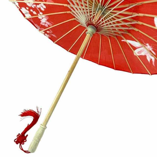 傘 和傘 赤 レッド 花と蝶 晴雨兼用 和風傘 かさ 木製 雨傘 和風