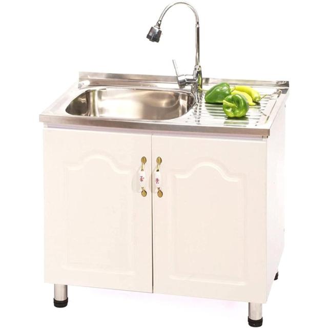 流し台ロッカー付き スタンド付きの業務用ステンレス シンク キッチンシンク ガーデンシンク 大容量シングルスロット流し台 蛇口カウンタートップ付き