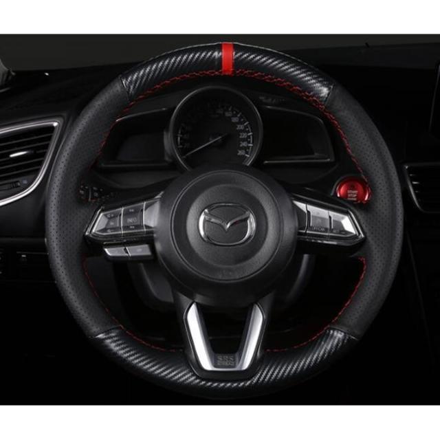新品 マツダ アクセラ BM &BY専用 ハンドル カバー ガーニッシュ 縫う対応 　カーボン調