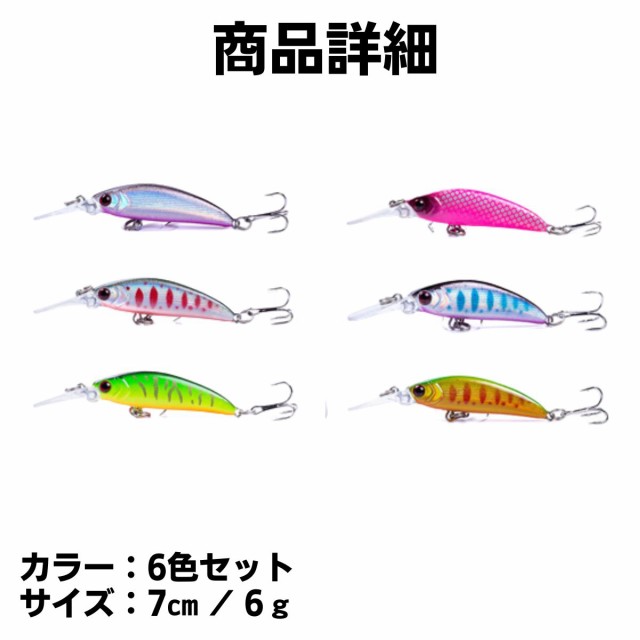 ルアー ミノー シャッド シンキング サスペンド ロングリップ ビル バス シーバス 青物 根魚 メバル タチウオ 渓流 6個セット 7cm  6gの通販はau PAY マーケット Anit Choice au PAY マーケット－通販サイト