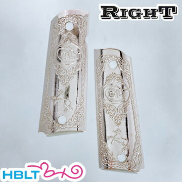 Right メタルグリップ コルト ランバント ホースレリーフ 東京マルイ ガスブロ M1911 ガバメント 艶あり シルバーの通販は