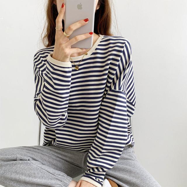 カットソー ロングTシャツ レディース ゆったり ラウンドカット トップス クルーネック ロンT 長袖 ボーダー やわらか 無地 着痩せ カットソー ロングTシャツ レディース ゆったり ラウンドカット