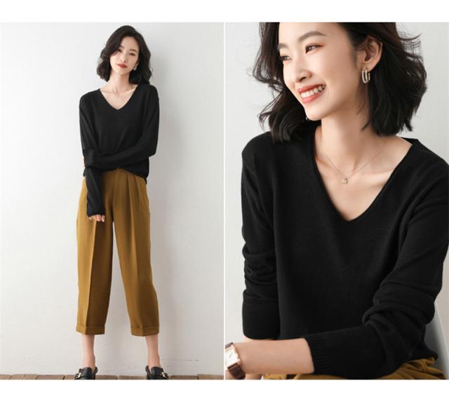 ニットセーター レディース カットソー Vネック 秋服