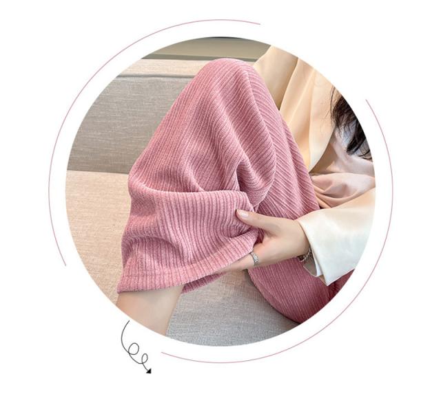 コーデュロイ ワイドパンツ レディース リブ ロングパンツ
