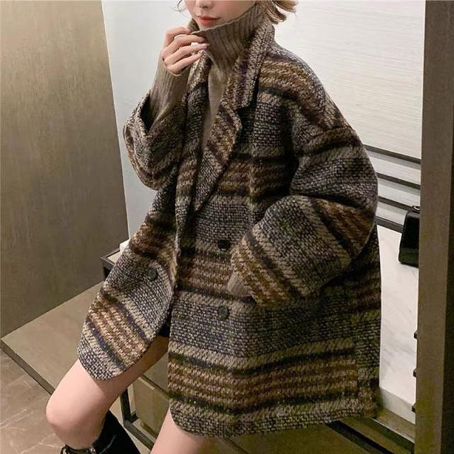 ピーコート レディース ルーズシルエットチェック柄ショートコート 秋冬 楽天市場】レディース ルーズシルエットチェック柄ショート