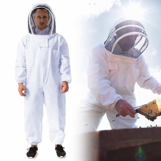 ★サイズ:L：165cm~175cm★ 養蜂用 防護服 一体式 蜂防護服 脱着簡単 手袋付き 蜂巣 害虫 駆除虫よけ ガーデニング 作業服 虫対策 蜂対策