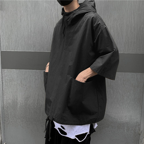 JUN&ROPE 黒 半袖パーカー パーカー メンズ 半袖パーカー シャツ 夏用 半袖パーカー ジップ