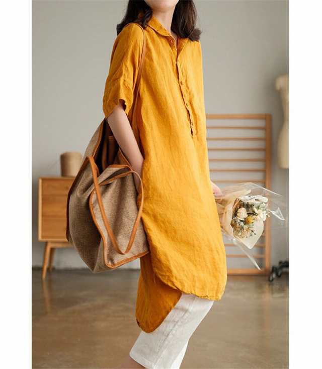 チュニック シャツワンピース ロングシャツ レディース 半袖