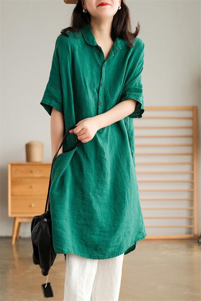 チュニック シャツワンピース ロングシャツ レディース 半袖