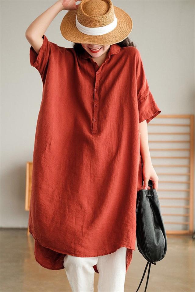 チュニック シャツワンピース ロングシャツ レディース 半袖