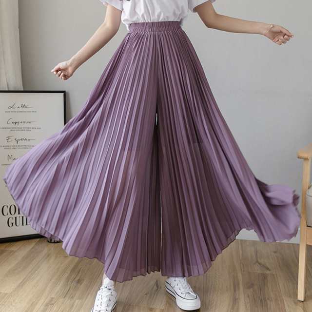 通販 送料無料  ワイドパンツ ガウチョ レディース スカーチョ プリーツパンツ パンツ