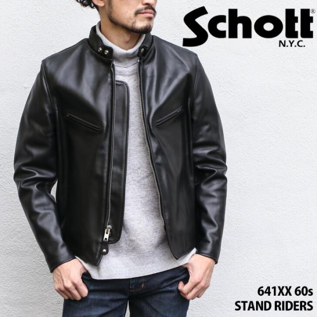 新作 SCHOTT ショット 641XX 60s STAND RIDERS ライダース レザージャケット メンズ アウター ライダースジャケット シングル 革ジャン ブランド ブラック 本革 おしゃれ シンプル 秋冬