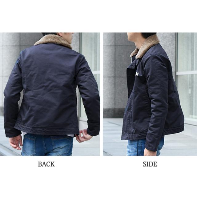 AVIREXアヴィレックス羊革ムートン襟　ブラックデニムデッキジャケット AVIREXアヴィレックス羊革ムートン襟 ブラックデニムデッキジャケット