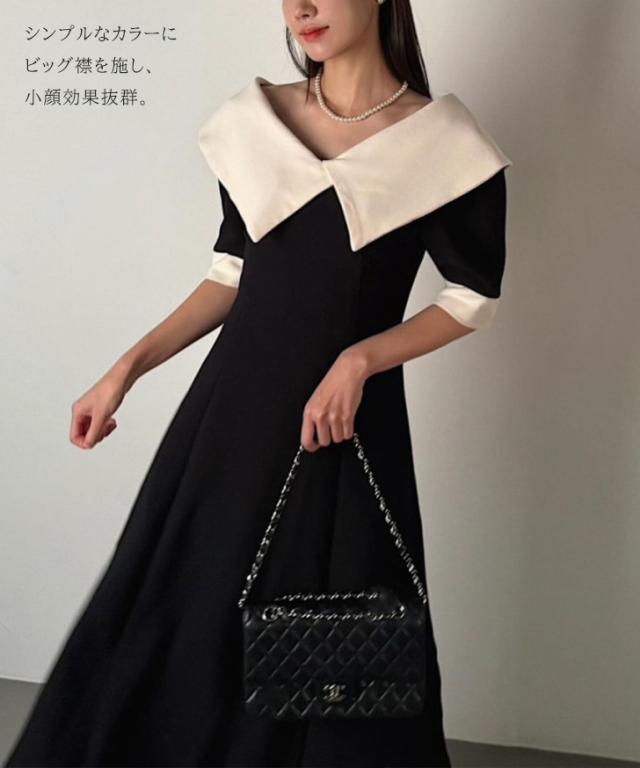 全4色 リュクス ロング ワンピース 5分袖 シンプル 上品 Cinderella ワンピース ロングワンピース マキシ丈ワンピ 半袖
