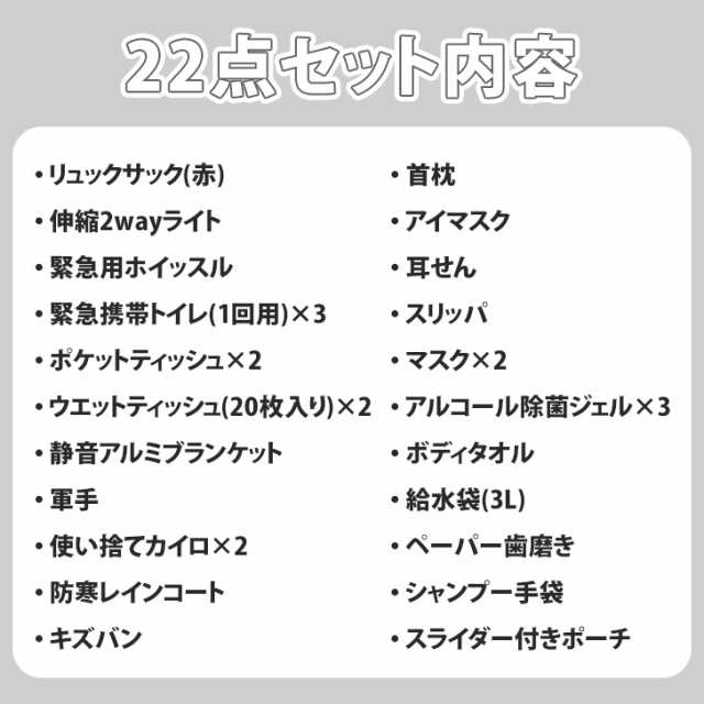 新作 防災 22点セット 避難用 大容量 リュック 防災セット 防災グッズ 防災リュック 防災バッグ 非常用持ち出し袋 災害グッズ 災害対策 