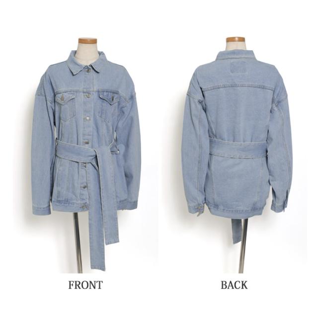 新作 リボン付きオーバーサイズデニムジャケット レディース アウター