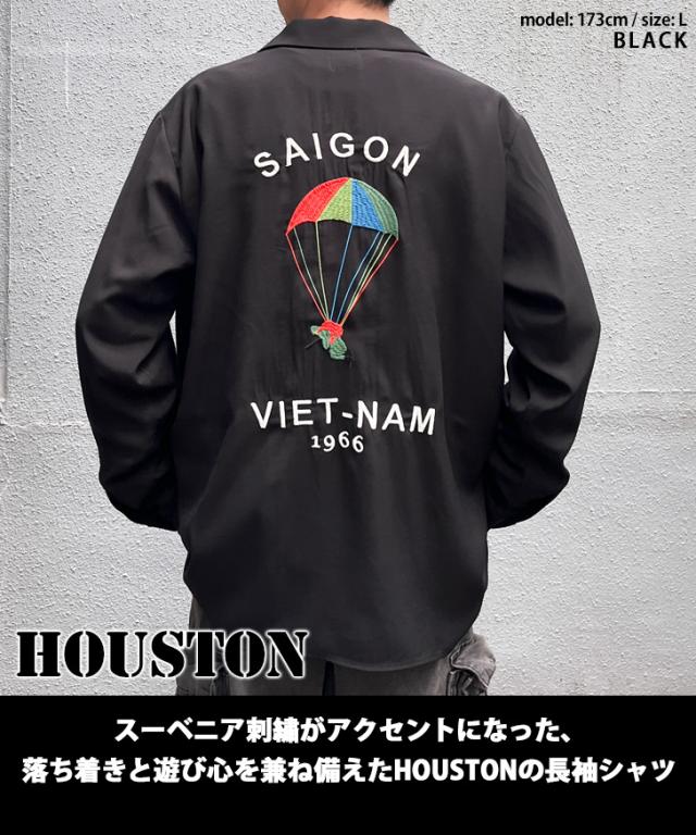 新作 HOUSTON ヒューストン VIETNAM PARACHUTE スーベニア長袖シャツ 41157 トップス メンズ 長袖 アウター ジャケット カジュアルシャツ ミリタリー シャツ 刺繍 虎 ミリタリー_2