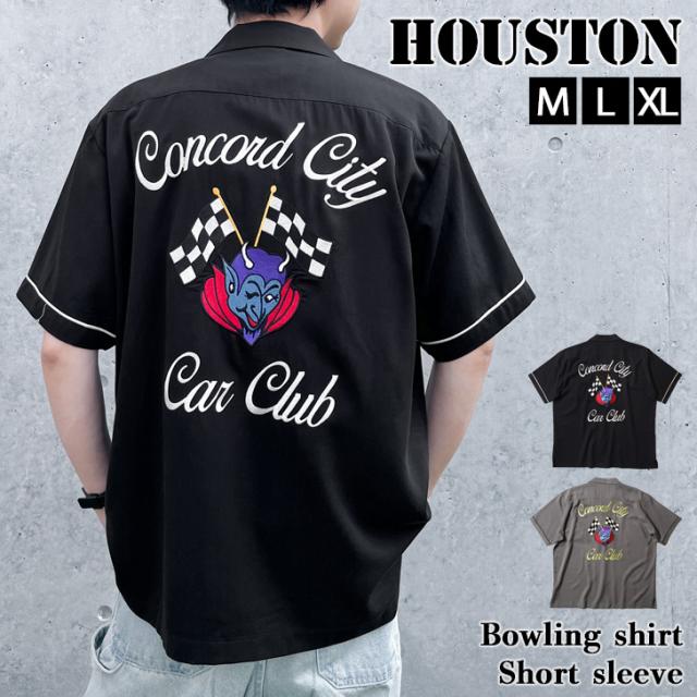 新作 POINT HOUSTON ヒューストン 刺繍 ボーリングシャツ 半袖 CONCORD 41179 メンズ トップス シャツ 半袖シャツ ボウリングシャツ オープンカラー ブランド デビル 薄手 襟付き ミリタリー