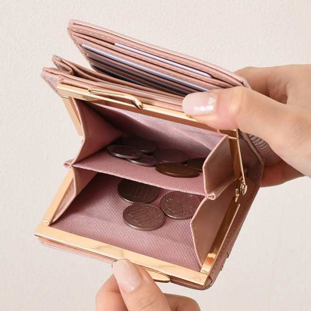 新作 がま口 クロコ型押し 二つ折り財布 レディース 財布 大容量