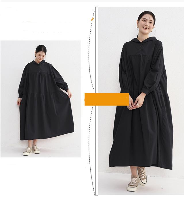 LADKI ロングワンピース/ブラウス シャツ 体型カバー 透け感黒 LADKI ロングワンピース/ブラウス シャツ 体型カバー 透け感黒