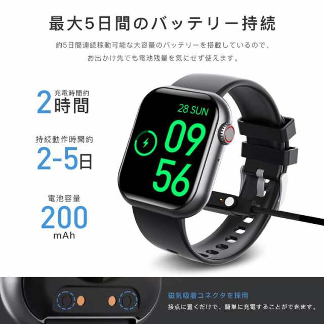スマートウォッチ 血糖値 血圧 測定 音声通話 体温 心拍数 1.91