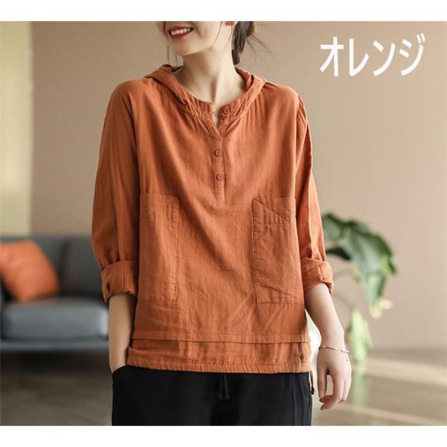 パーカー Tシャツ レディース ブラウス 春 夏 秋 リネン ガーゼ シャツ 長袖 シャツブラウス 綿麻 ス 着心地 長袖 大人 ゆったり 体型カバー パーカー Tシャツ レディース ブラウス 春 夏 リネン フード付き