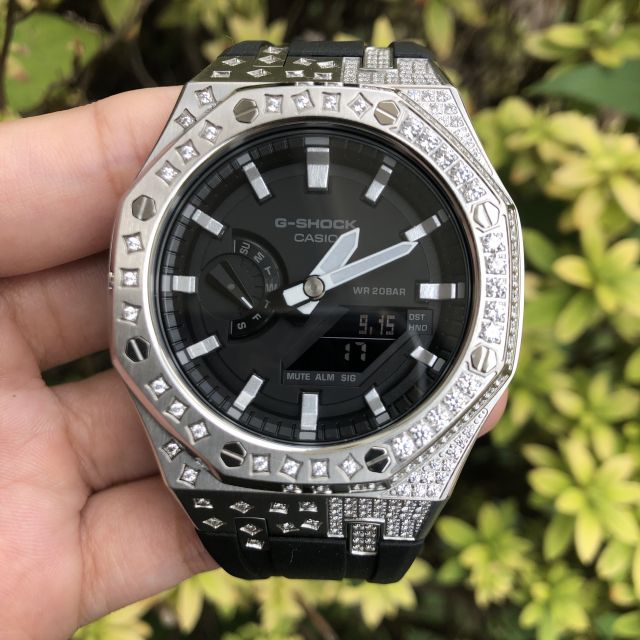 G-shock Ga2100-1A カシオーク シルバー カスタマイズ クリスタル MOD