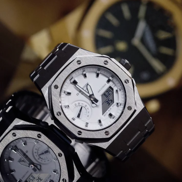 G-shock GMA-S2100-7A　 小さめ  カシオーク　カスタマイズ  ステンレスケースストラップ　ホワイトの通販は