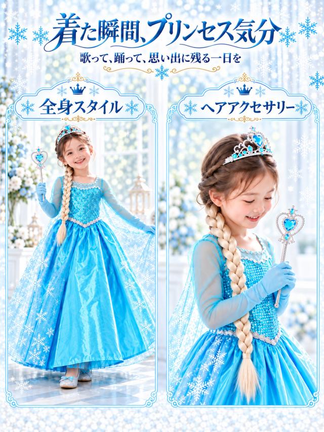 送料無料] エルサドレス 子供 5点セット 120 130 140 アナ雪ドレス