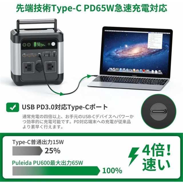 Puleida ポータブル電源 140000mAh/518Wh 家庭用蓄電池 非常用電源 純正弦波AC(600W 瞬間最大950W) PSE認証済み  PD65W出力 DC/USB出力 ソの通販はau PAY マーケット - Zakka-Store | au PAY マーケット－通販サイト