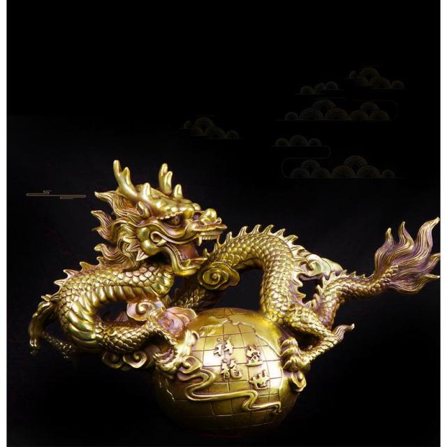 特大！龍の置物 圧倒的なパワー！！ 銅製(真鍮) ドラゴン 横幅約56cm 龍 龍の置物 オブジェ 龍神 竜 置物 銅製 開運 金運 成功 ドラゴン置物 龍 竜