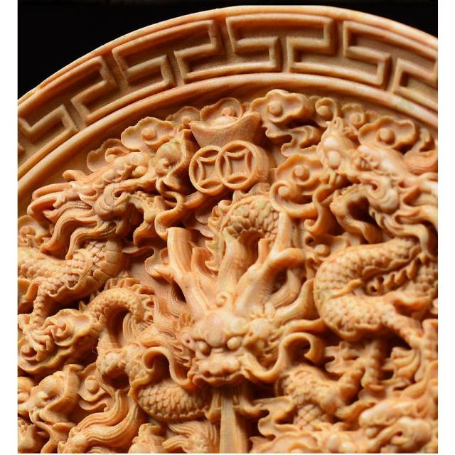 龍 鳳凰 鶴 菩薩 皿 極上彫り【お皿型龍神/鳳凰/鶴/菩薩彫り】台付き